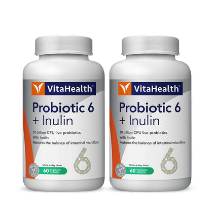 VitaHealth Probiotic 6 + Inulin 60 Vegetable Capsules - Bundle of 2