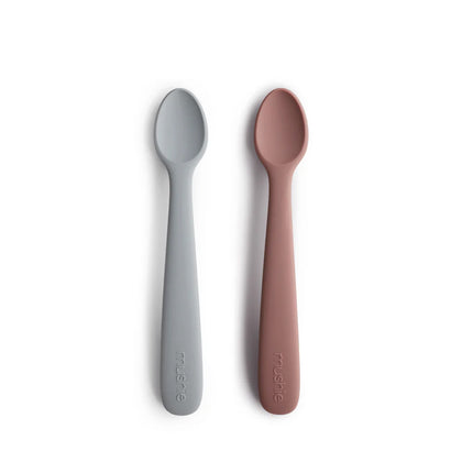 mushie Silicone Feeding Spoons 2-Pack - Stone/Cloudy Mauve