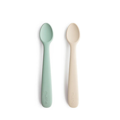 mushie Silicone Feeding Spoons 2-Pack - Cambridge Blue/Shifting Sand