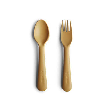 mushie Dinnerware Fork and Spoon Set - Mustard