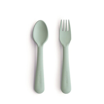 mushie Dinnerware Fork and Spoon Set - Sage