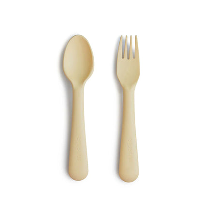 mushie Dinnerware Fork and Spoon Set - Pale Daffodil