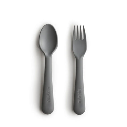 mushie Dinnerware Fork and Spoon Set - Smoke