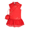 Rodolia Lined Red Satin Dress with Mandarin Collar Chinese Button
 - Red