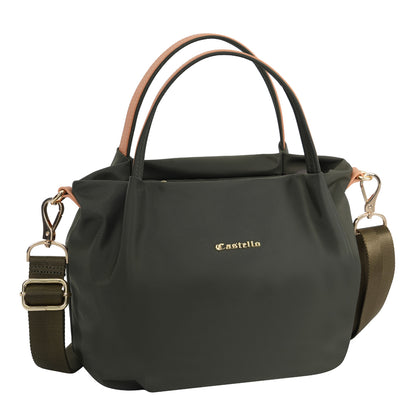 Castello Leather-Trimmed Lightweight Nylon Tote Bag with Detachable Long Strap - Green