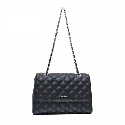 Carlo Rino Half-Flap Quilted Shoulder Bag - Black
