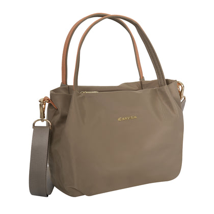 Castello Leather-Trimmed Lightweight Nylon Tote Bag with Detachable Long Strap - Khaki