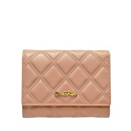 Carlo Rino Quilted Leather 3 Fold Small Wallets - Peach