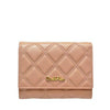 Carlo Rino Quilted Leather 3 Fold Small Wallets - Peach