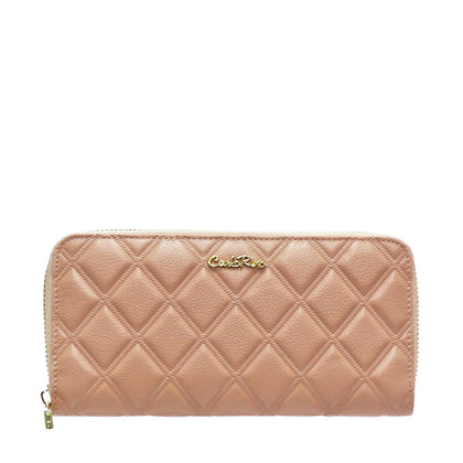 Carlo Rino Quilted Leather Long Wallets - Peach