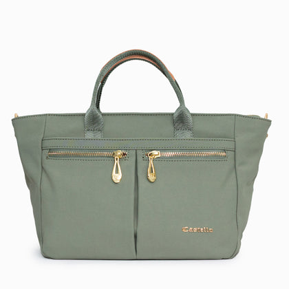 Castello Leather-Trimmed Lightweight Nylon Tote with Detachable Long Shoulder Strap - Green