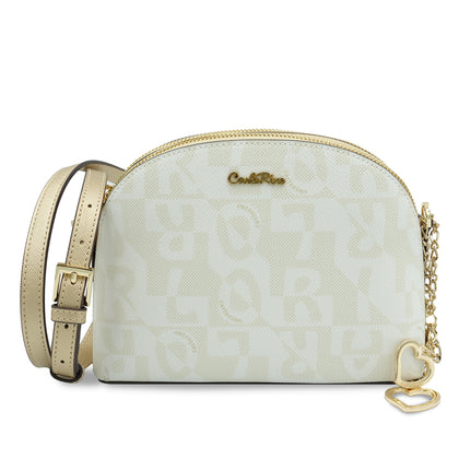 Carlo Rino Signature Dome-Shaped Crossbody Bag with Metallic Gold Trim - Gold