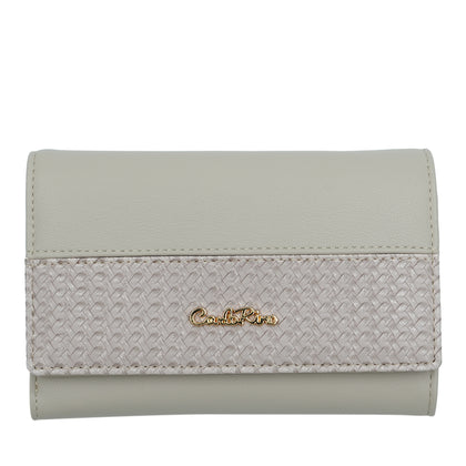 Carlo Rino Smooth Grain Leather with Embossed Weaved Accents Wallet - Chalk