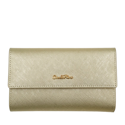 Carlo Rino Saffiano Print Leather Wallet - Gold