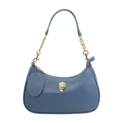 Orofino Leather Hobo Bag with Chain Strap - Blue