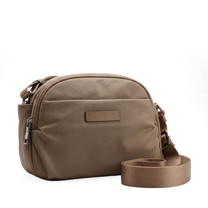 SARRER Leather-Trimmed Lightweight Nylon Crossbody Bag - Almond