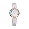 BLACK BY BLUE BRAVE Crescent Moon 28mm White Dial Rainbow Cubic Zirconia Satin Leather Strap Watch