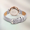 BLACK BY BLUE BRAVE Crescent Moon 28mm White Dial Rainbow Cubic Zirconia Satin Leather Strap Watch