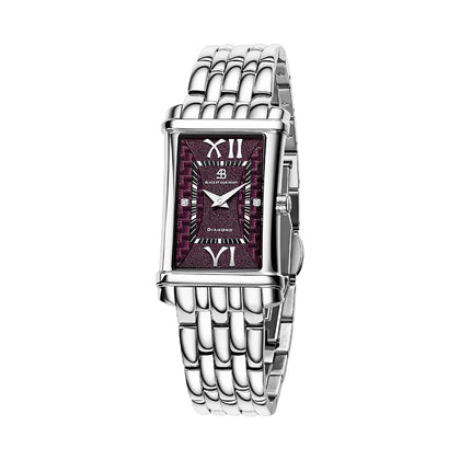 Black By Blue Brave Monica White Guilloche Dial Genuine Diamonds Silver Bracelet Watch - Purple