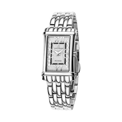 Black By Blue Brave Monica White Guilloche Dial Genuine Diamonds Silver Bracelet Watch - White