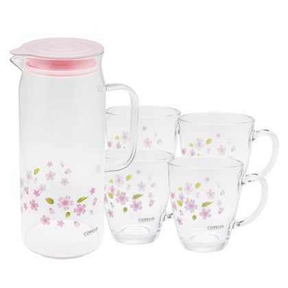 Corelle® Coordinates 5pc Glass Carafe & Mug Set - Sakura (5MG-SR-SG)