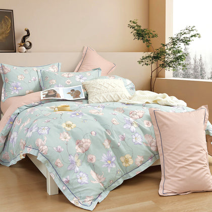 KINGSFORD Placid Bedset 1500TC 100% Cotton Sateen (Single/Super Single/Queen/King) - Green Blossom