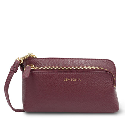 SEMBONIA Embossed Leather Wristlet - Burgundy