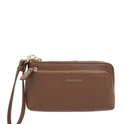 SEMBONIA Leather Wristlet - Brown