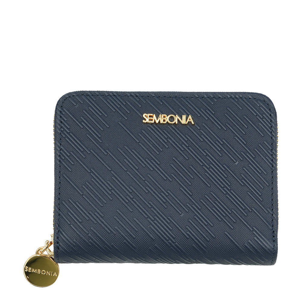 SEMBONIA Embossed Leather Ziparound Wallet Navy OG Singapore