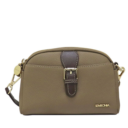 Sembonia Pebbled Leather Crossbody Bag - Almond