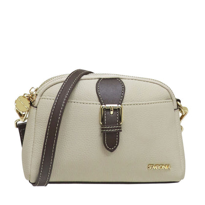 Sembonia Pebbled Leather Crossbody Bag - Beige