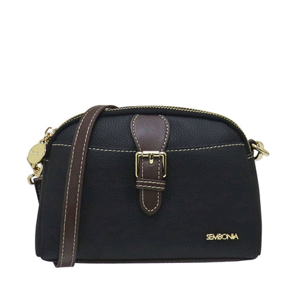 Sembonia Pebbled Leather Crossbody Bag - Black