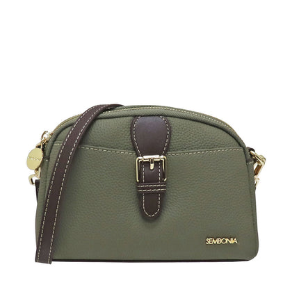 Sembonia Pebbled Leather Crossbody Bag - Green