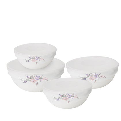 Kukeri Nesting Opal Glass Bowls (Set of 4 with Lids) - Orchid Symphony