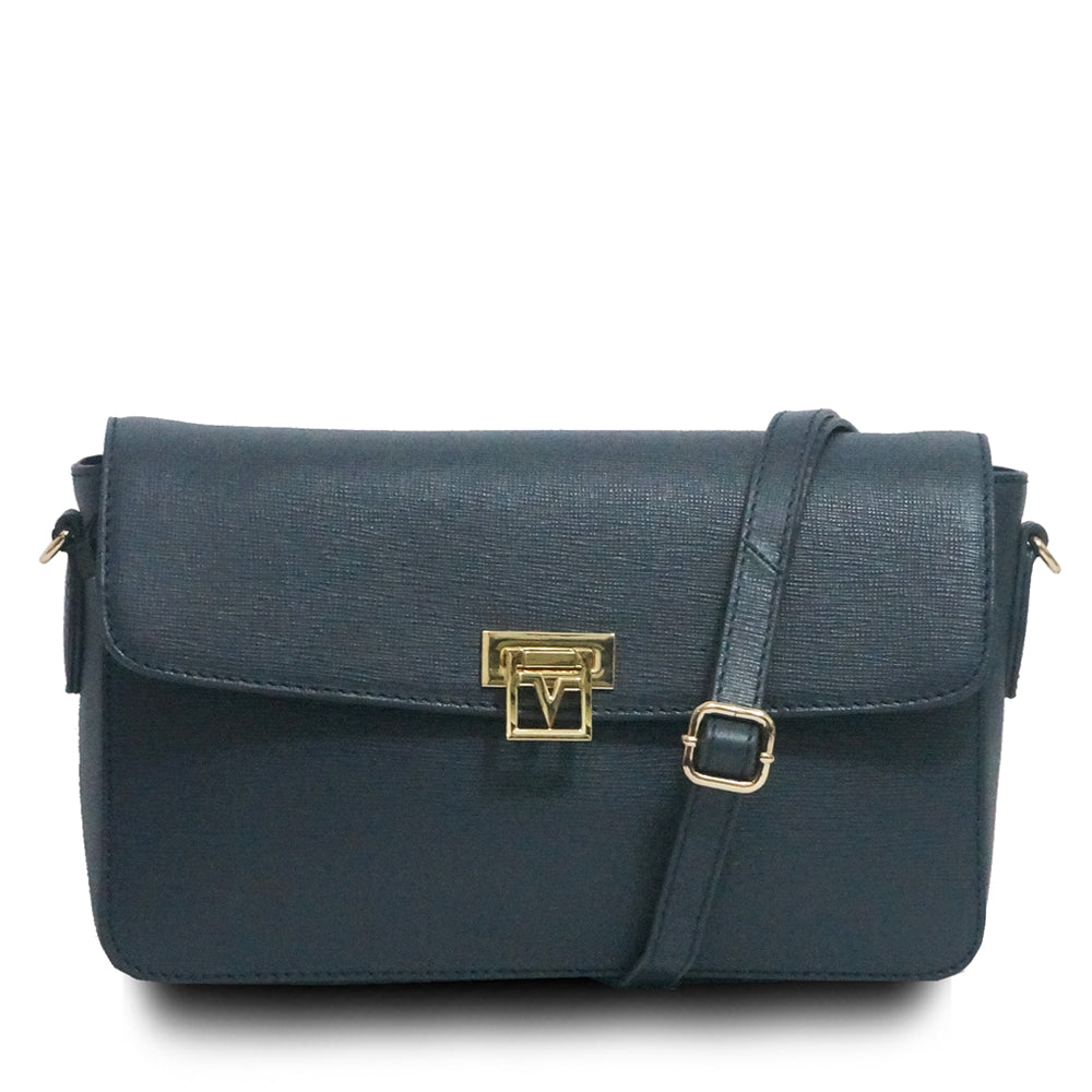 Valentino Rudy Saffiano Leather Half-flap Crossbody Bag - Navy