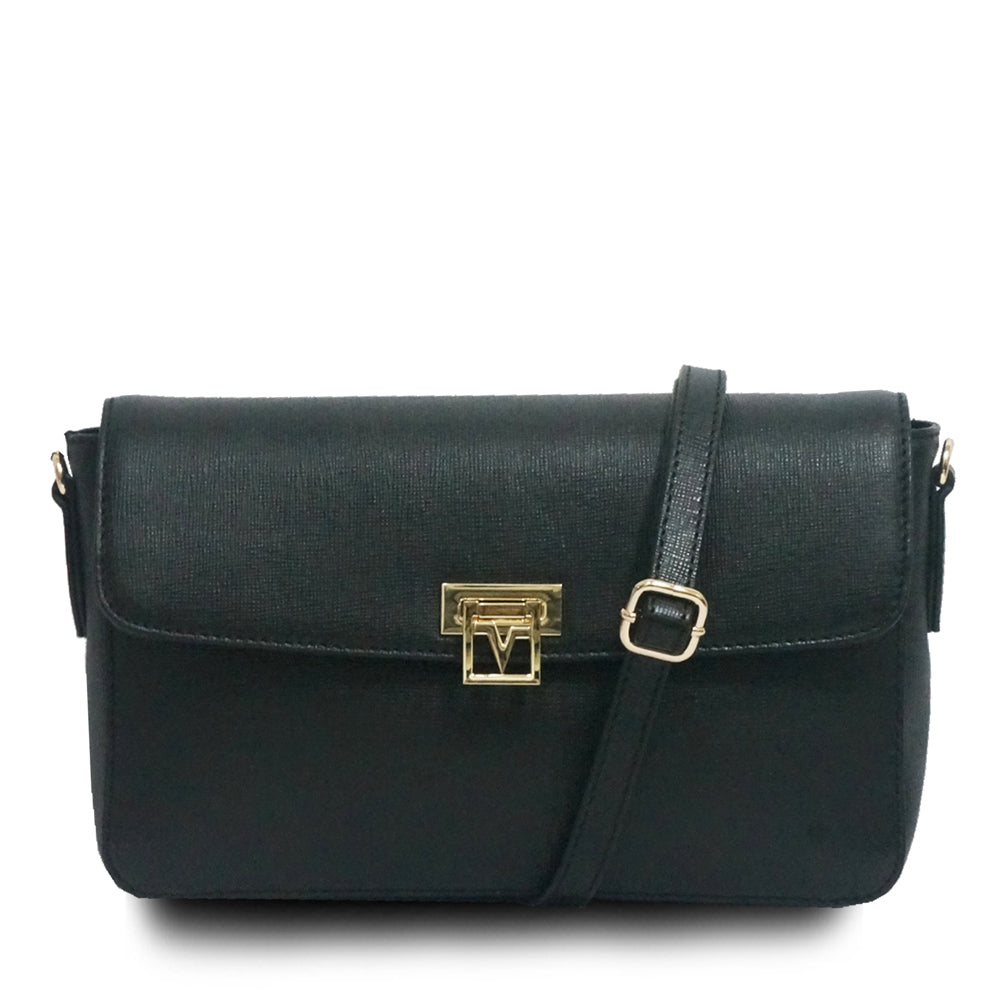 Valentino Rudy Saffiano Leather Half-flap Crossbody Bag - Black