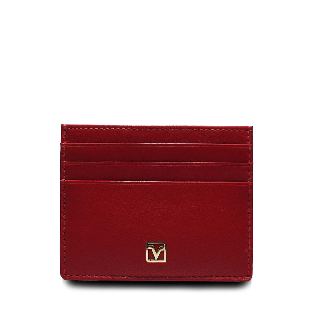 Valentino Rudy Leather Card Holder with RFID Pocket - Red