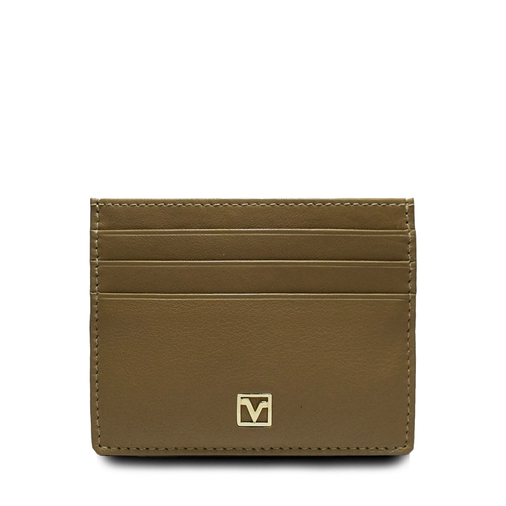 Valentino Rudy Leather Card Holder with RFID Pocket - Camel