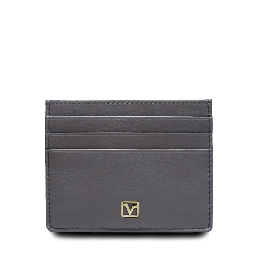 Valentino Rudy Leather Card Holder with RFID Pocket - Grey