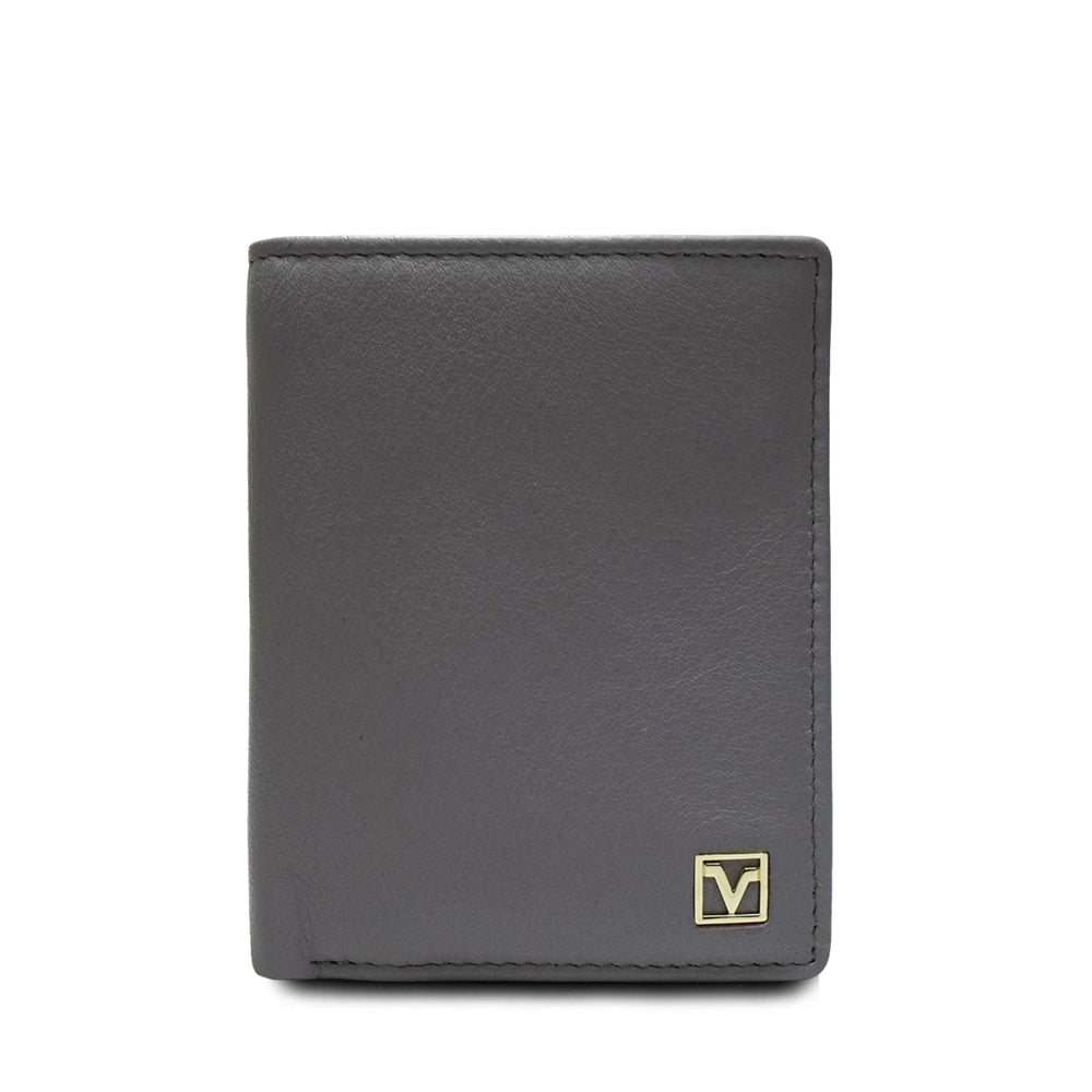 Valentino Rudy Leather Card Holder with RFID Pocket - Grey