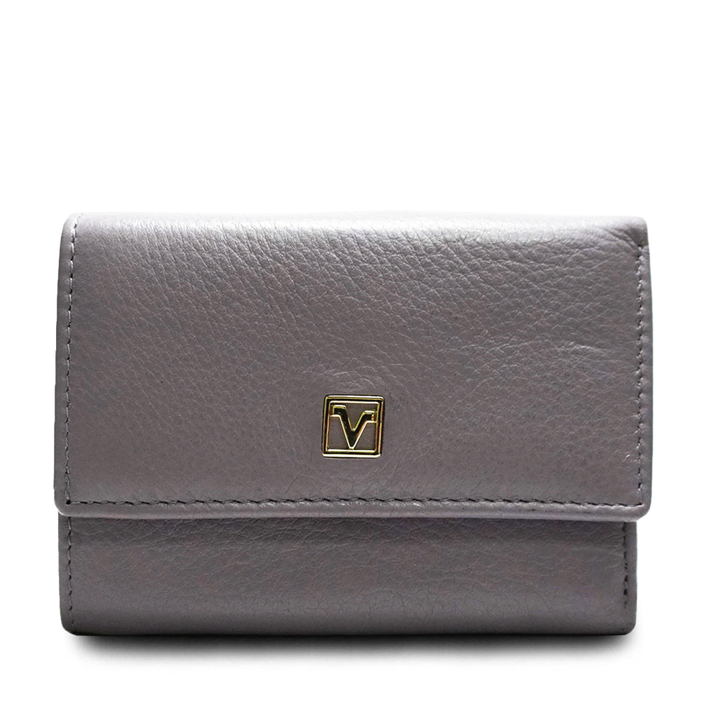 Valentino Rudy Leather Key Pouch with RFID Pocket - Grey