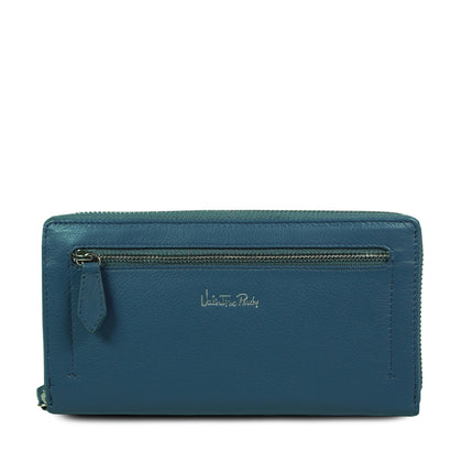 VALENTINO RUDY Genuine Leather Ziparound Wallet - Blue