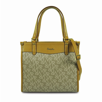 VALENTINO RUDY Leather-Trimmed Monogram Tote - Yellow