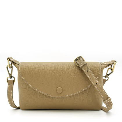 SARRER Leather Half-Flap Shoulder Bag with Detachable Shoulder Strap - Khaki