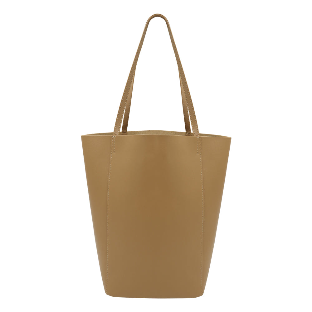 Sarrer Leather Shoulder Tote Bag with Inner Bag - Almond