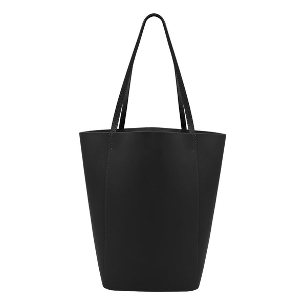 Sarrer Leather Shoulder Tote Bag with Inner Bag - Black