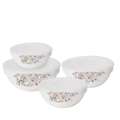 Kukeri Nesting Opal Glass Bowls (Set of 4 with Lids) - Blush Garden