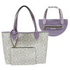 Bonia Leather-Trimmed Interchangeable Monogram or Plain Shopper + Wristlet - White with L/Purple
