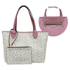 Bonia Leather-Trimmed Interchangeable Monogram or Plain Shopper + Wristlet - White with Pink
