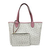 Bonia Leather-Trimmed Interchangeable Monogram or Plain Shopper + Wristlet - White with Pink
